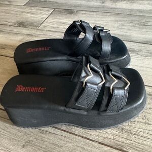 Demonia Dressy Goth Heart chunky Wedge Sandals